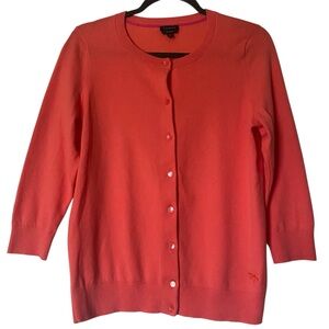 Talbots Pima Cotton Cardigan Coral Crewneck Button Front Preppy M